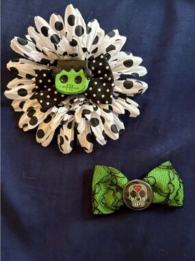 Polka Dot Flower Hair Bow with Frankenstein